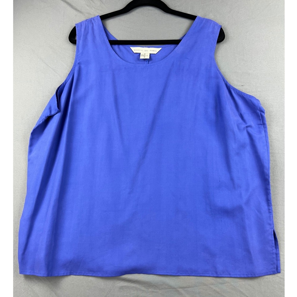 Melrose Silk Studio Tank Top Womens 2X Blue 100% Silk Sleeveless Shell Excellent